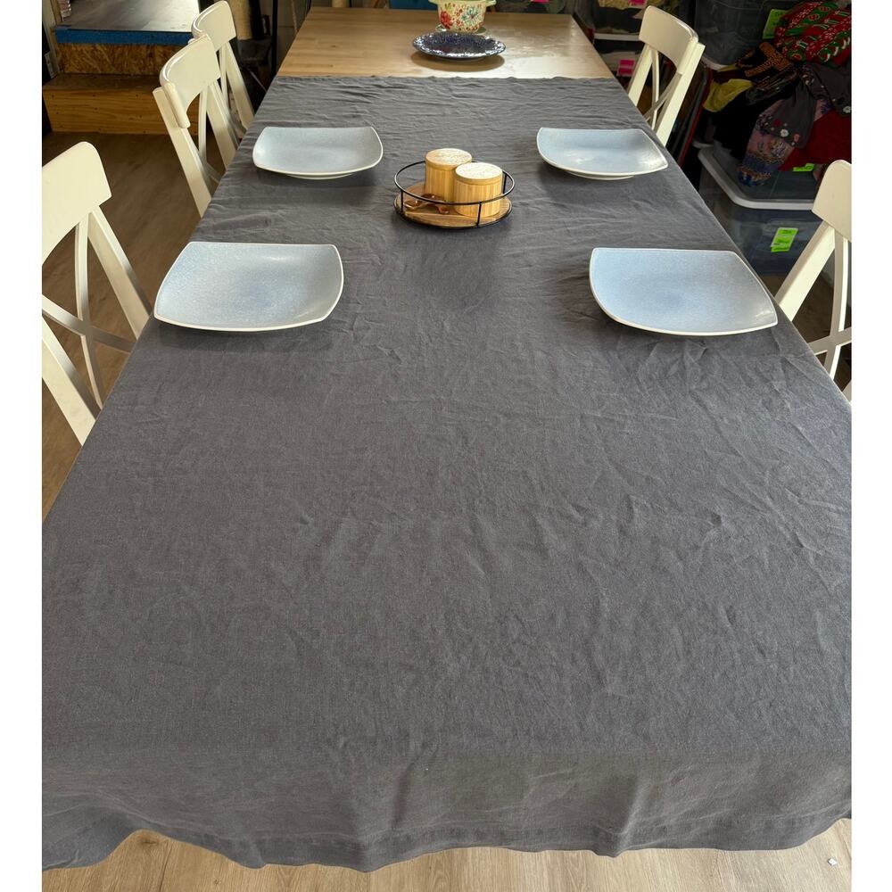 Crate & Barrel Marin Linen Tablecloth 60x90 Graphite Gray 100% Linen Dining Room